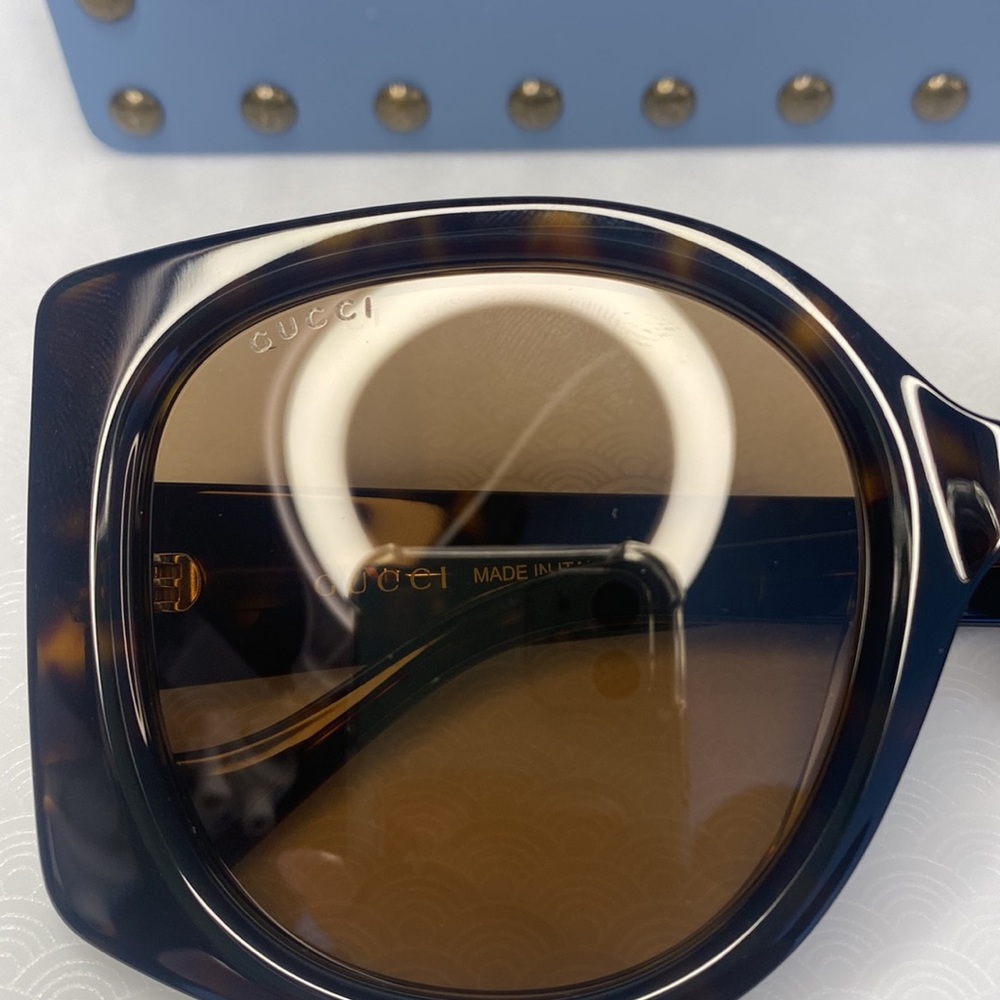New - GUCCI GG1257SA Square Sunglass comes shiny dark havana frame with brown … - Picture 14 of 16